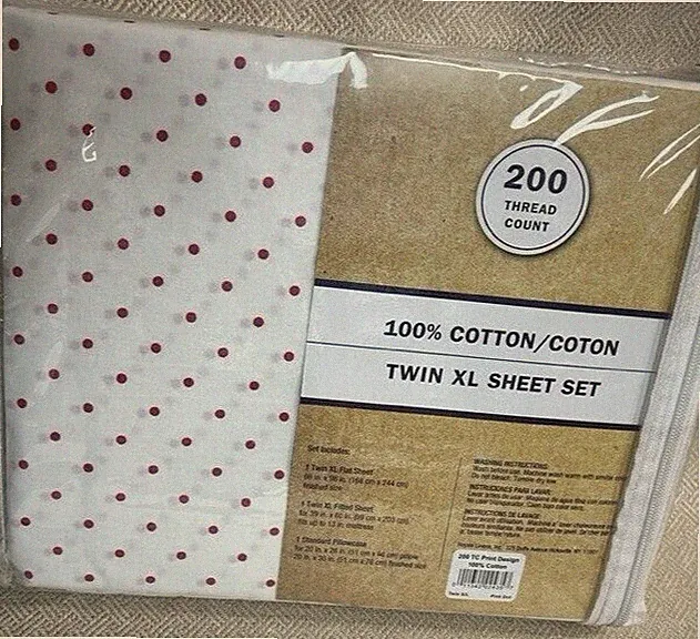TWIN / TWIN XL PINK POLKA DOTS SHEET SET White COTTON 200TC NIP 3P ROYAL LINEN