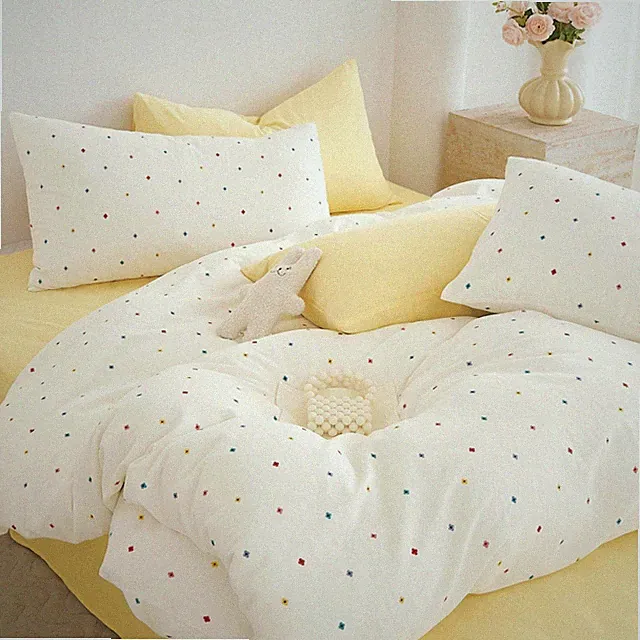Twinkle Dots White 100% Double Layer Cotton Comforter Set Queen Cozy Modern