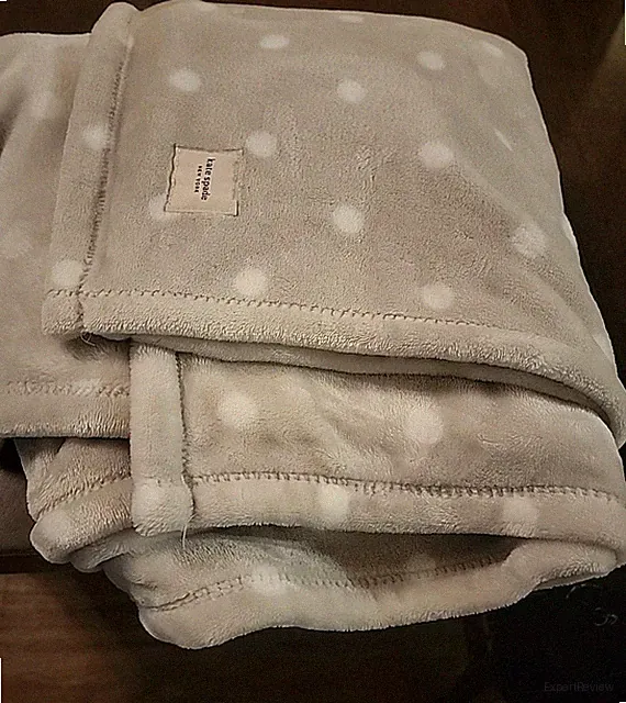 Used Kate Spade Light Gray & White Polka Dot Plush Fleece Throw Blanket 50 x 70”