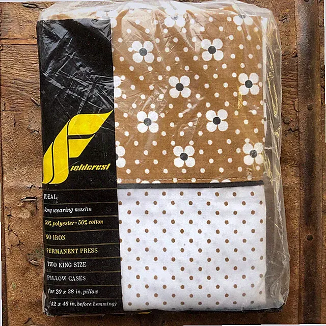 Vintage Fieldcrest Pillowcases King Size Polka Dot Flower Brown MCM NOS